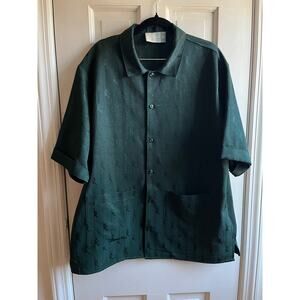 KITH Monogram Script Logo Button Up Shirt | Dark Green Cotton Viscose | Medium
